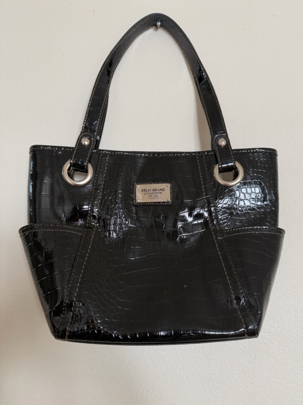 Relic Black Croc-Embossed Patent Shoulder Tote